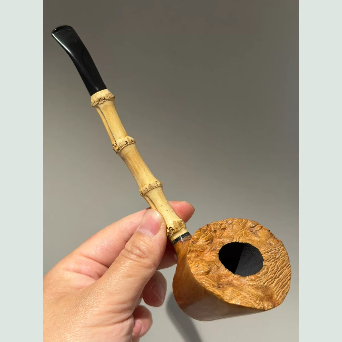 Bamboo-Shank Classic Sitter Handmade Solid Briar Wood Tobacco Pipe supporting product view