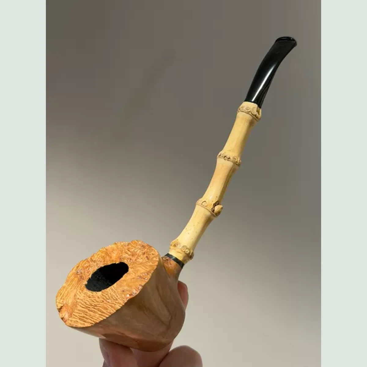 Bamboo-Shank Classic Sitter Handmade Solid Briar Wood Tobacco Pipe