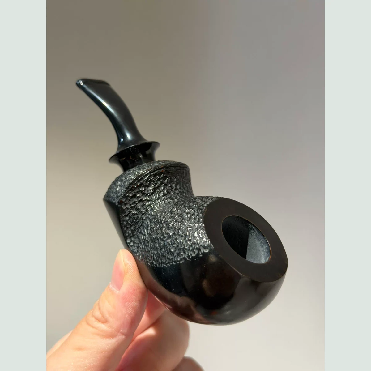 Black Tuxedo Blowfish Bent Handmade Solid Briar Wood Tobacco Pipe supporting product view