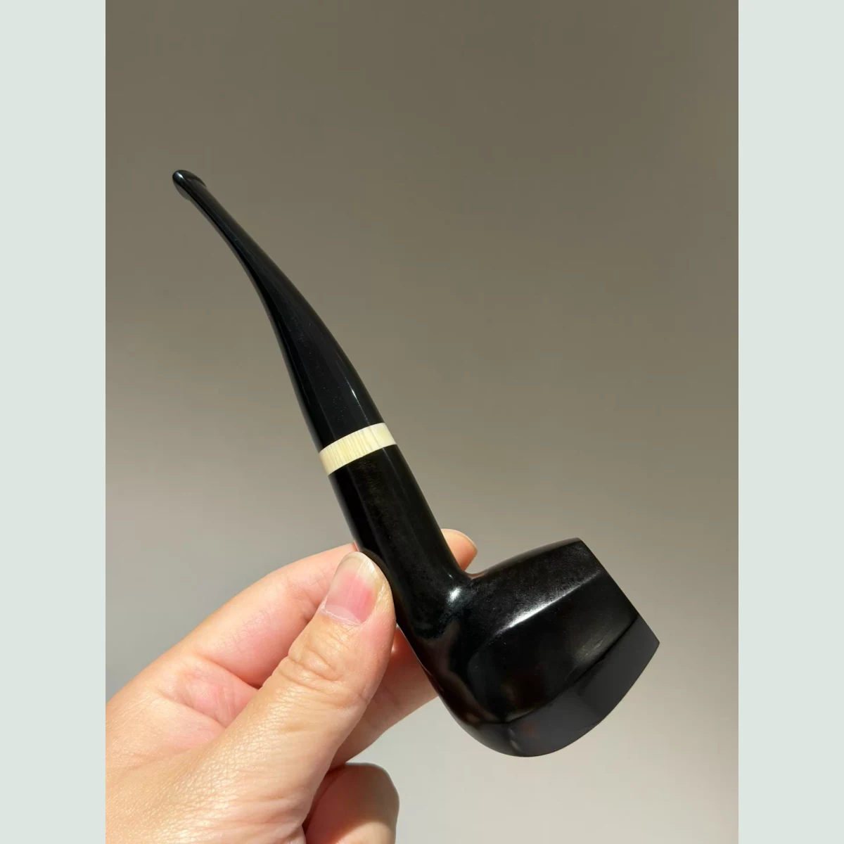 Black Tuxedo Hexagonal Sherlock Bent Solid Briar Wood Tobacco Pipe supporting product view