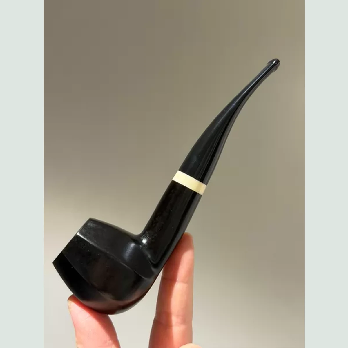 Black Tuxedo Hexagonal Sherlock Bent Solid Briar Wood Tobacco Pipe