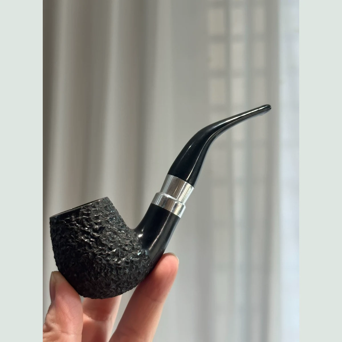 Black Tuxedo Sherlock Bent Solid Briar Wood Tobacco Pipe supporting product view