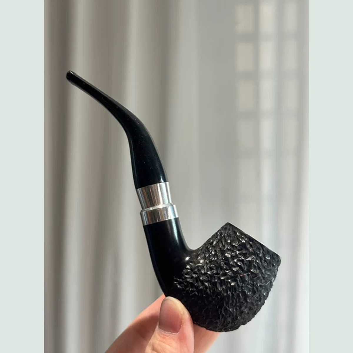 Black Tuxedo Sherlock Bent Solid Briar Wood Tobacco Pipe