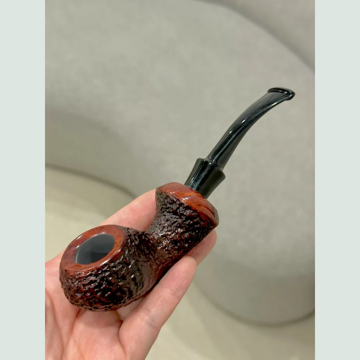 Blowfish Bent Cooling Chamber Solid Briar Wood Tobacco Pipe supporting product view