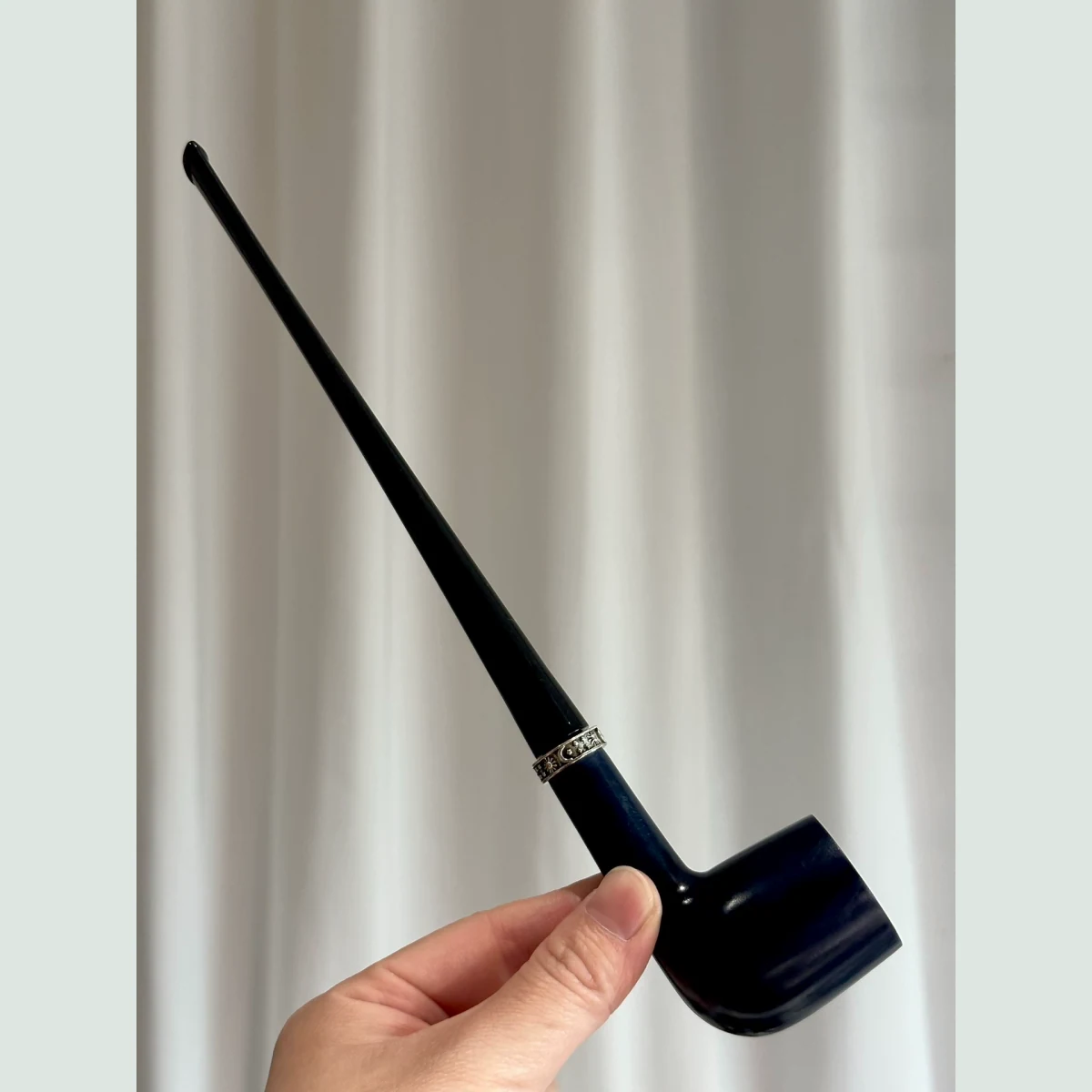 Blue-Green Billiard Straight Churchwarden Solid Briar Wood Tobacco Pipe 9mm visible shape and finish detail