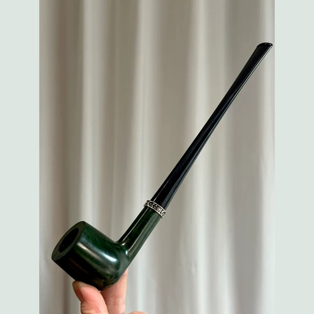 Blue-Green Billiard Straight Churchwarden Solid Briar Wood Tobacco Pipe 9mm