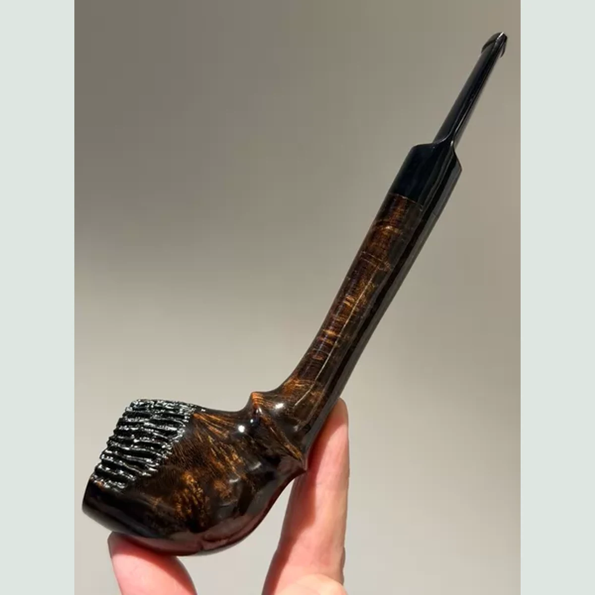 Carved Golf Club Straight Long Stem Solid Briar Wood Tobacco Pipe