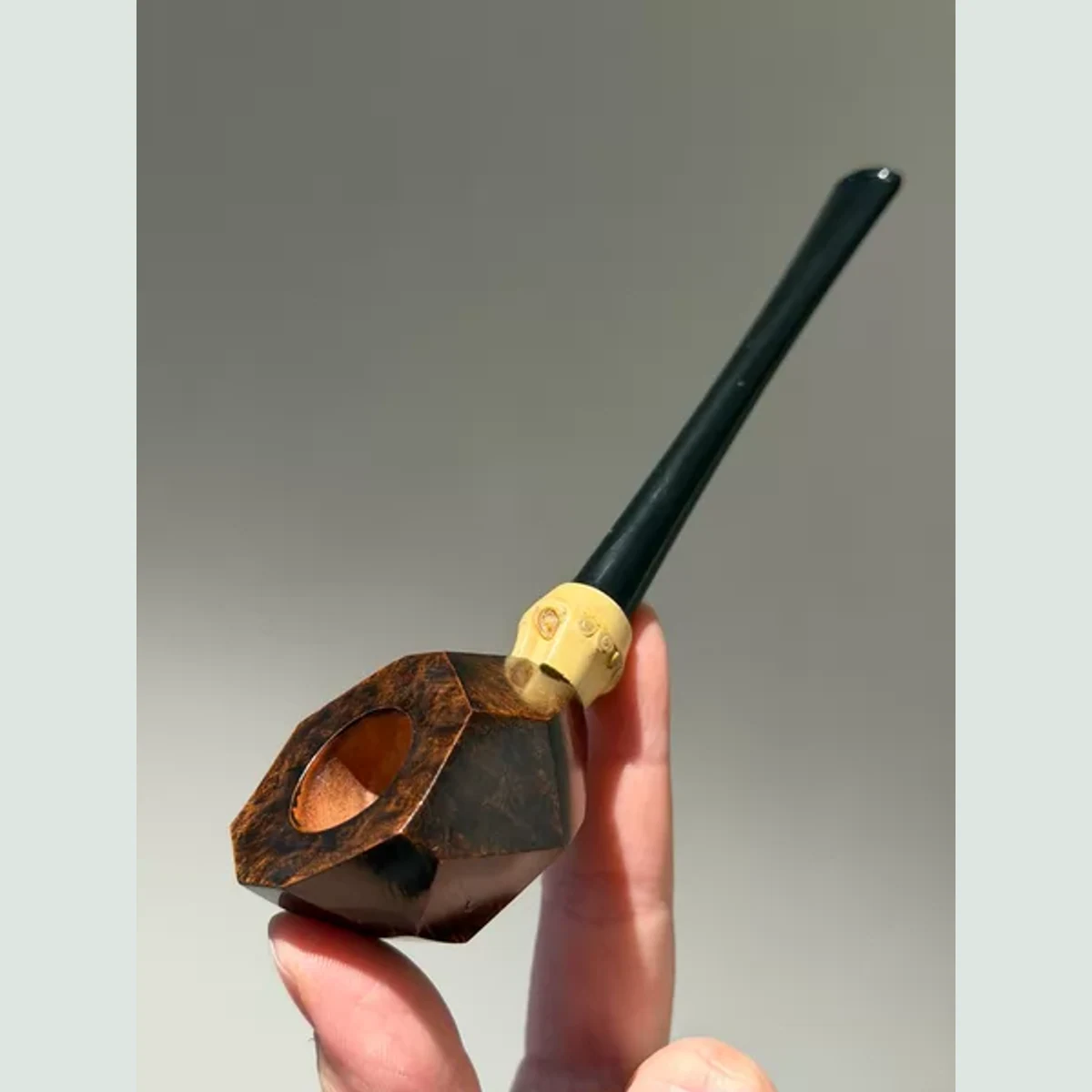 Diamond-Cut Classic Straight Handmade Solid Briar Wood Tobacco Pipe
