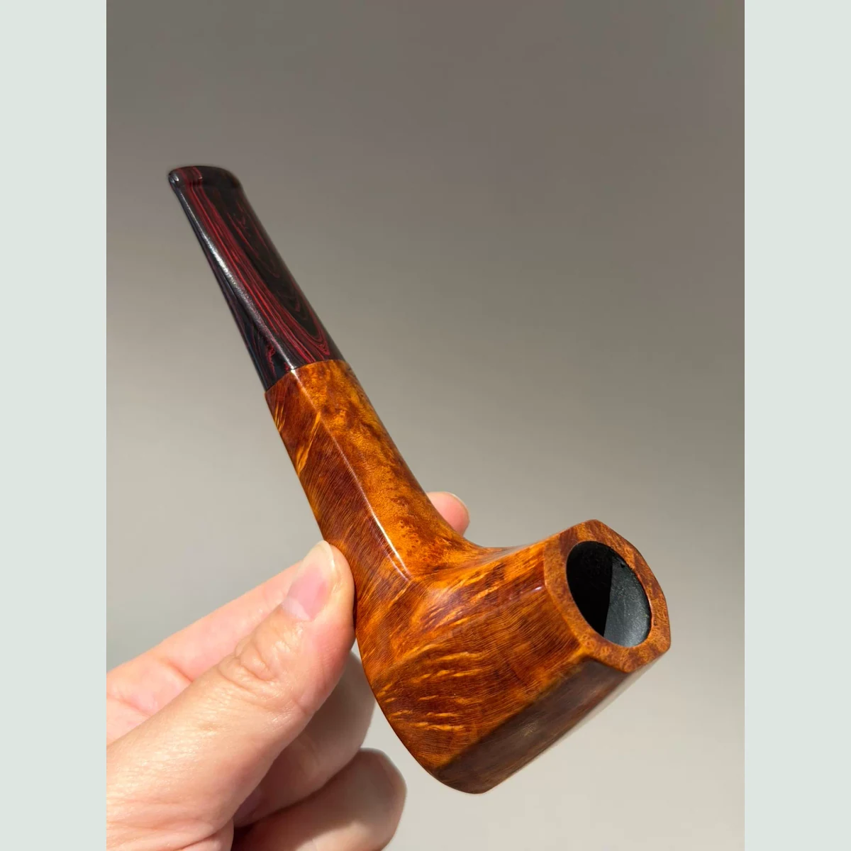 Faceted Volcano Straight Freehand Solid Briar Wood Tobacco Pipe visible shape and finish detail