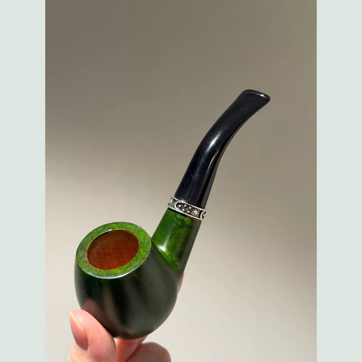Green Sherlock Bent 2 Stems Solid Briar Wood Tobacco Pipe supporting product view