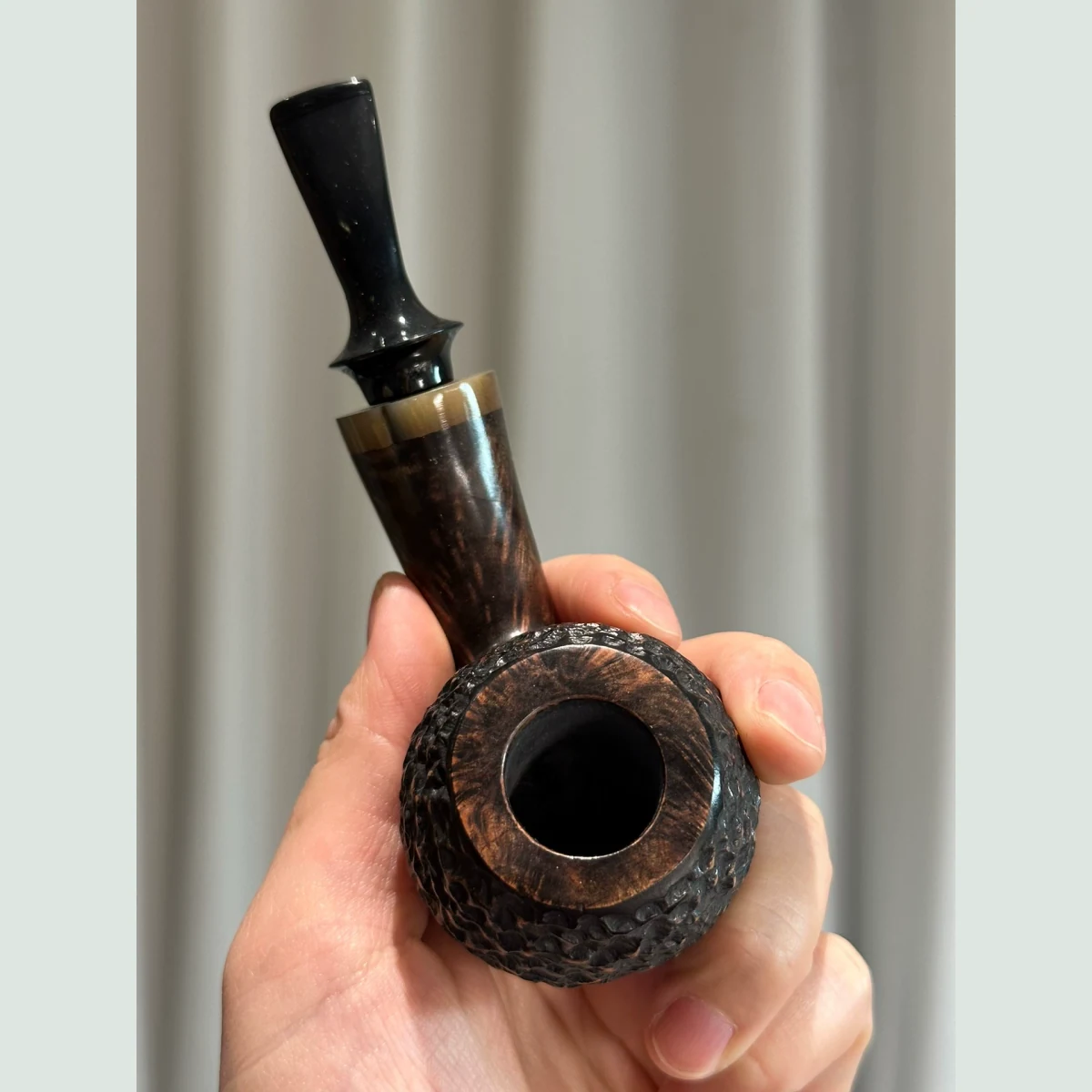 Large Acorn Bent Long Stem Solid Briar Wood Tobacco Pipe supporting product view