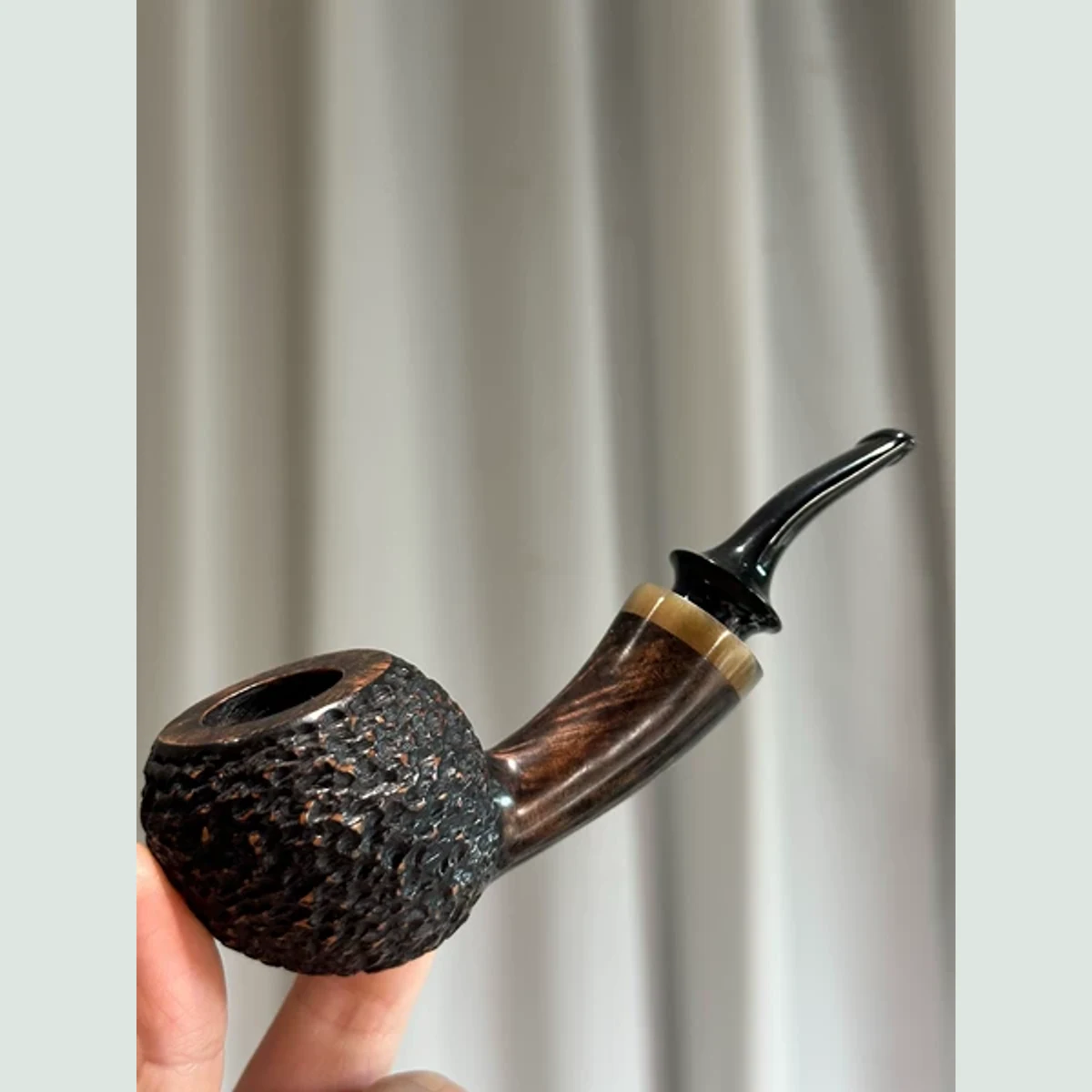 Large Acorn Bent Long Stem Solid Briar Wood Tobacco Pipe