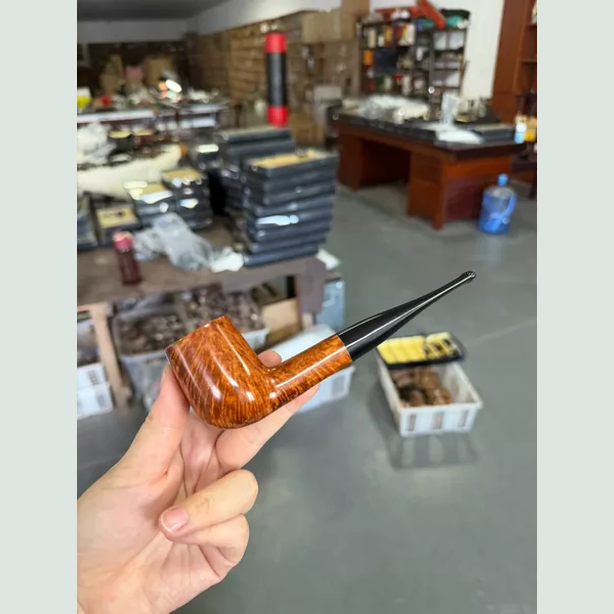 Large Billiard Straight Solid Briar Wood Tobacco Pipe
