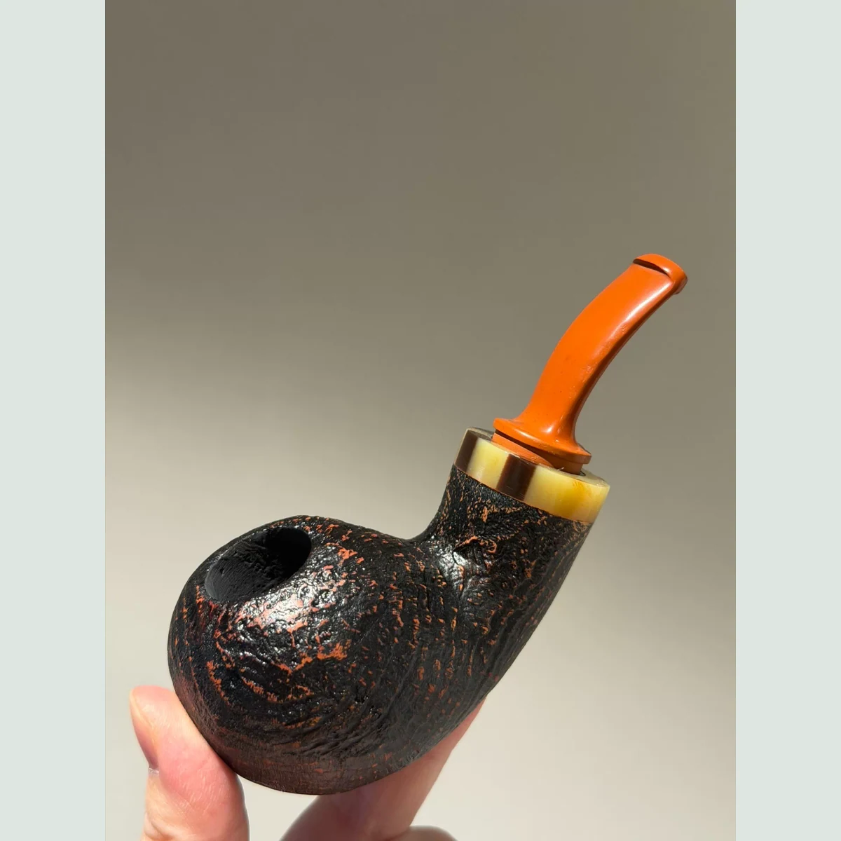 Large Blowfish Cooling Chamber Solid Briar Wood Tobacco Pipe visible shape and finish detail