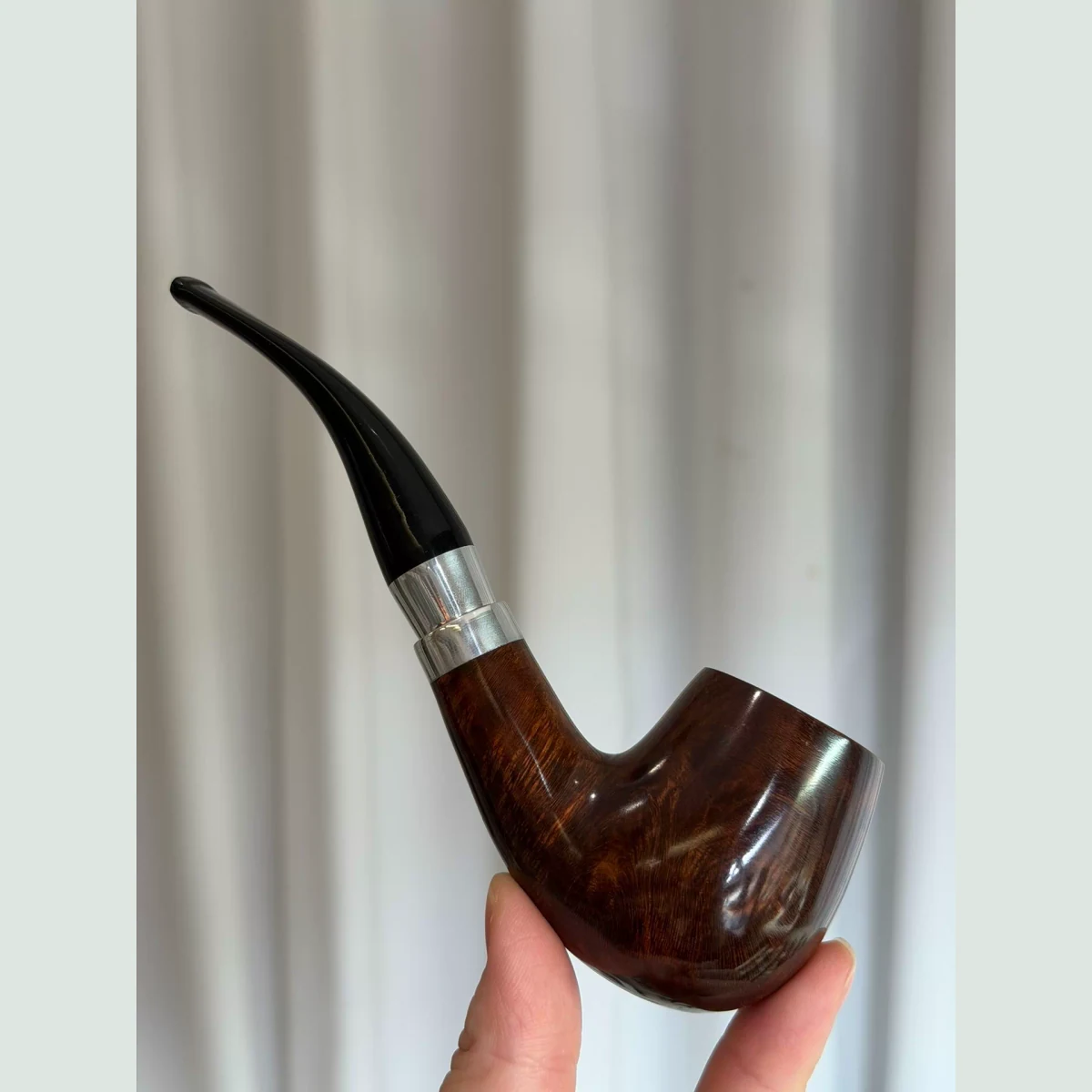 Large Sherlock Bent Solid Briar Wood Tobacco Pipe supporting product view