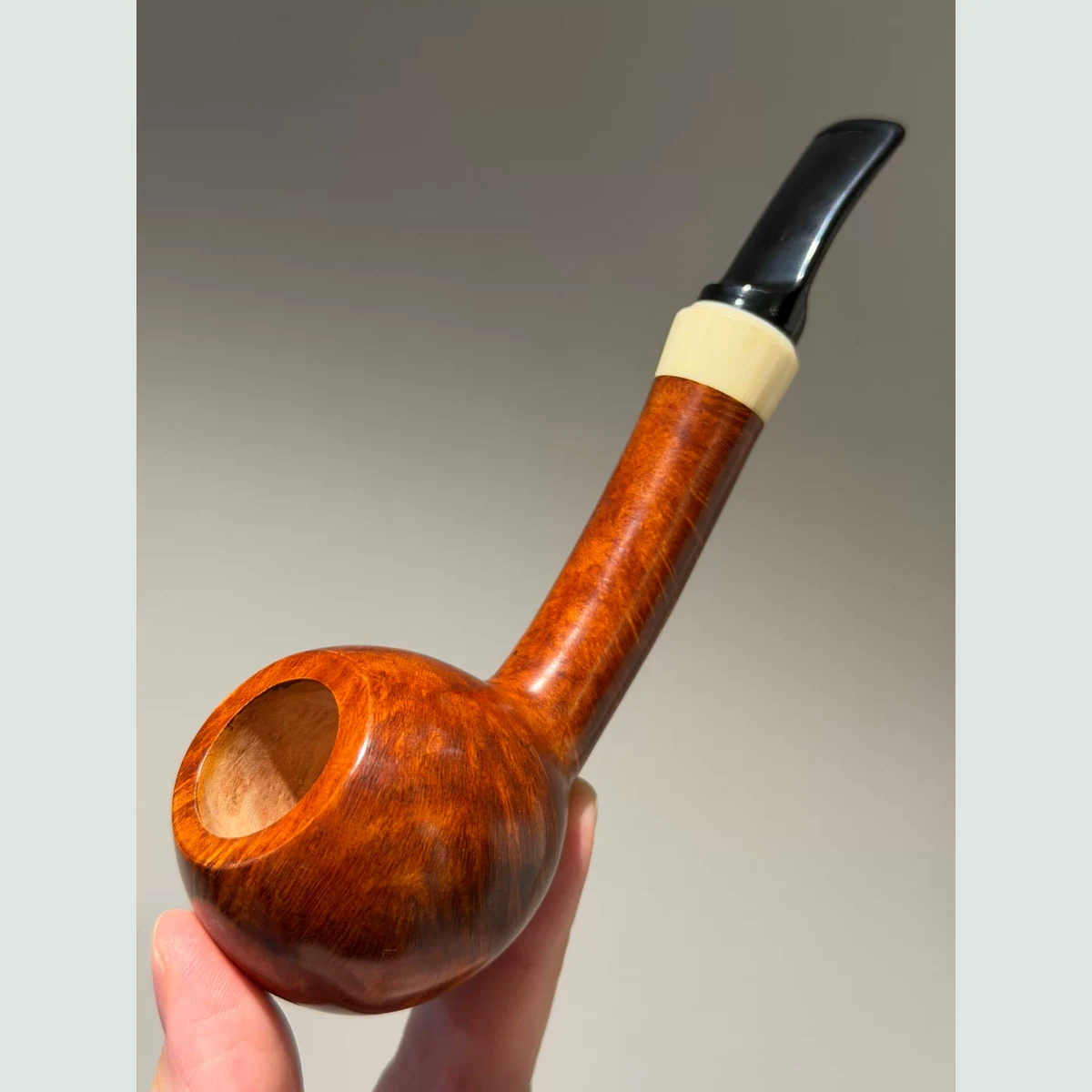 Long-Stem Apple Slightly Bent Solid Briar Wood Tobacco Pipe visible shape and finish detail