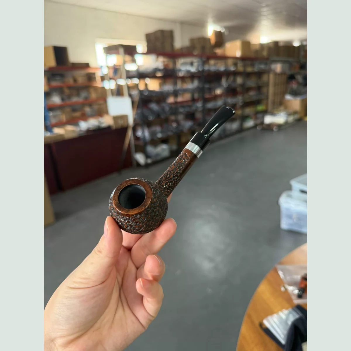 Long-Stem Apple Slightly Bent Solid Briar Wood Tobacco Pipe visible shape and finish detail