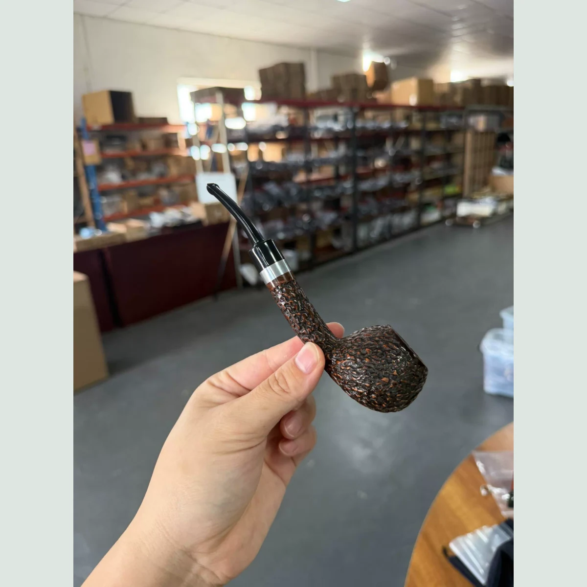Long-Stem Apple Slightly Bent Solid Briar Wood Tobacco Pipe supporting product view