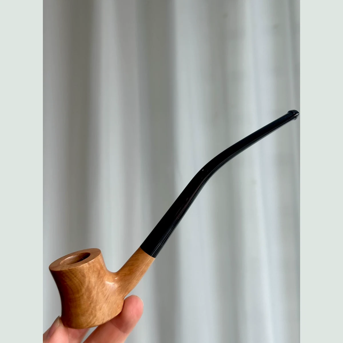 Natural Billiard Straight Churchwarden Solid Briar Wood Tobacco Pipe visible shape and finish detail