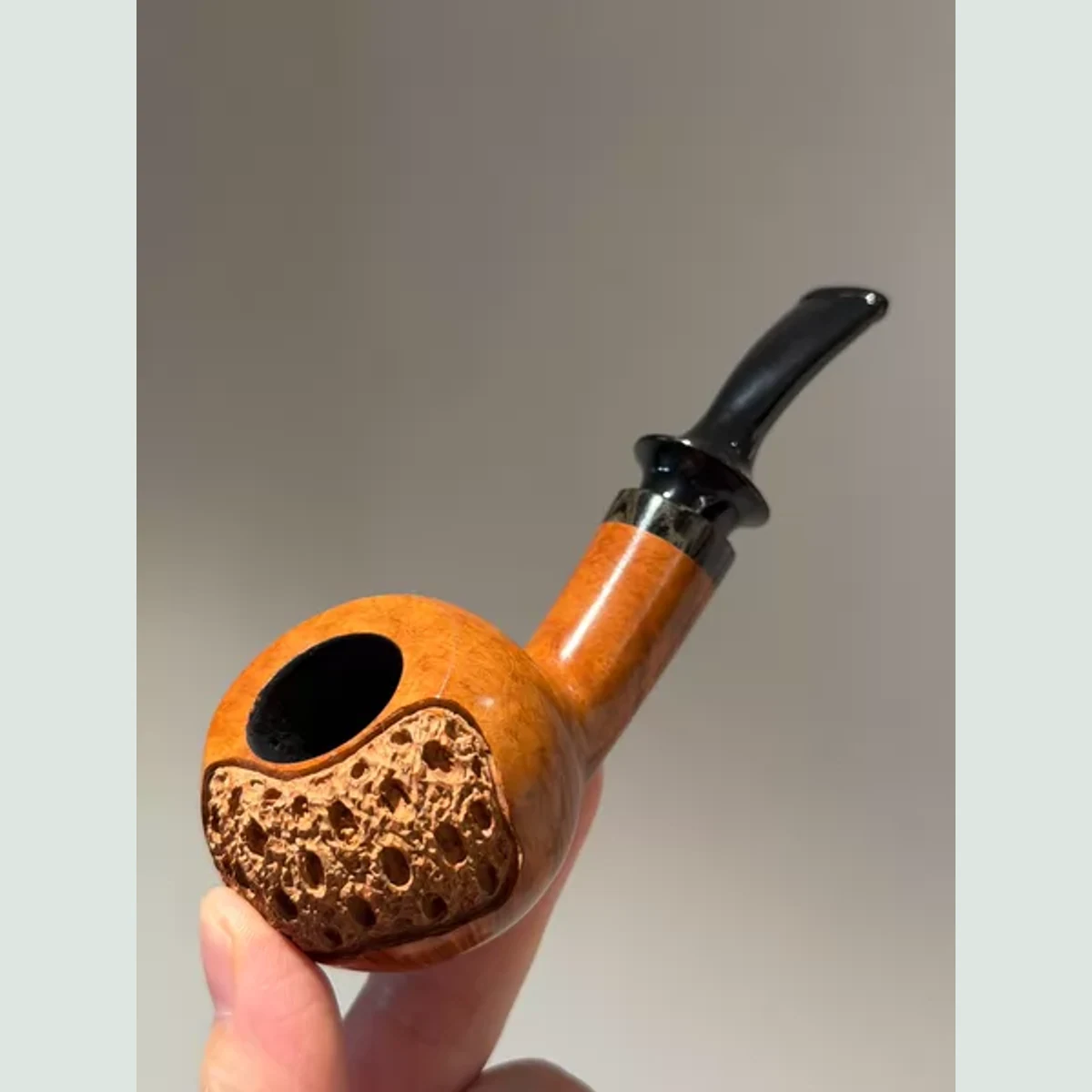 Openwork Carved Apple Slightly Bent Solid Briar Wood Tobacco Pipe