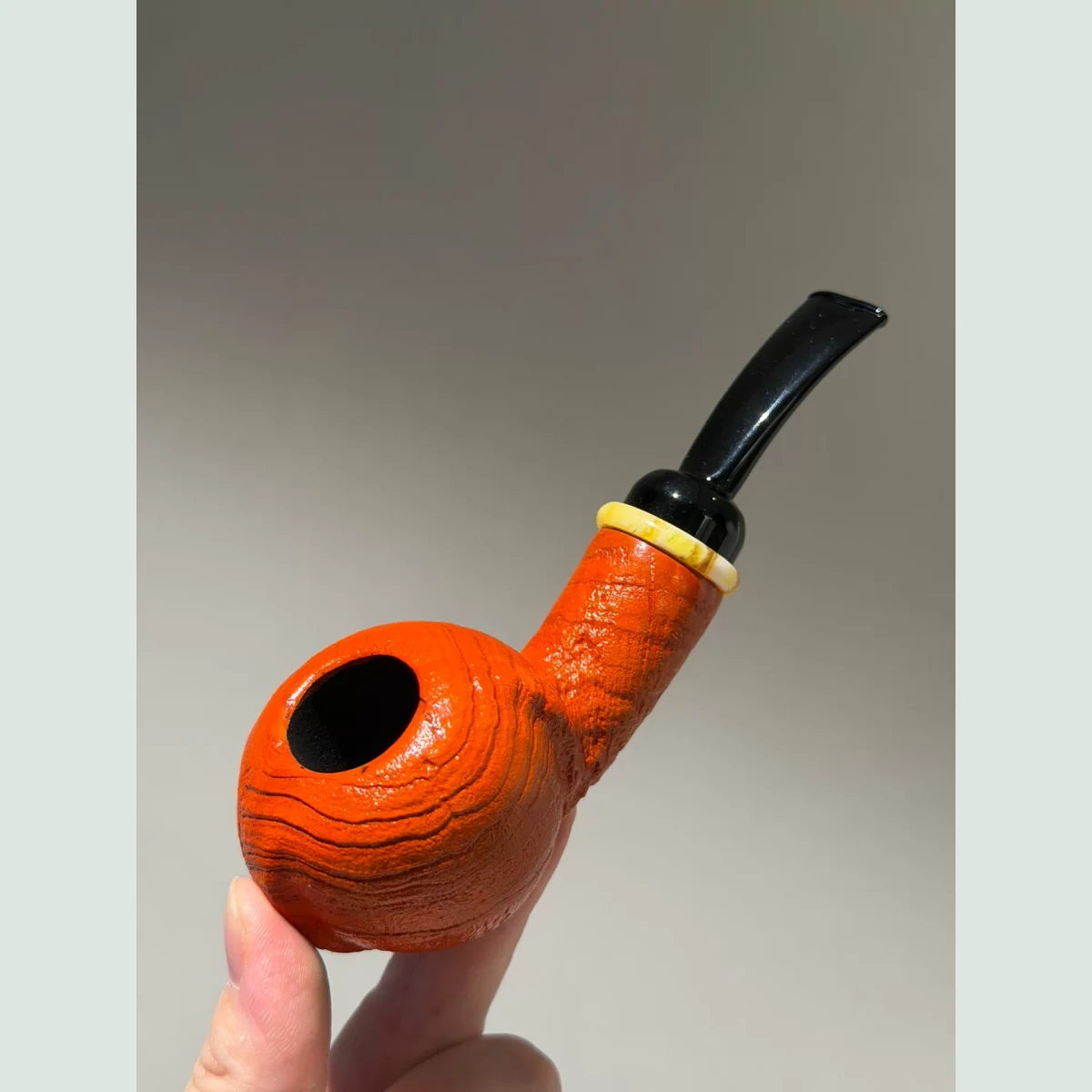 Orange Apple Bent Solid Briar Wood Tobacco Pipe visible shape and finish detail