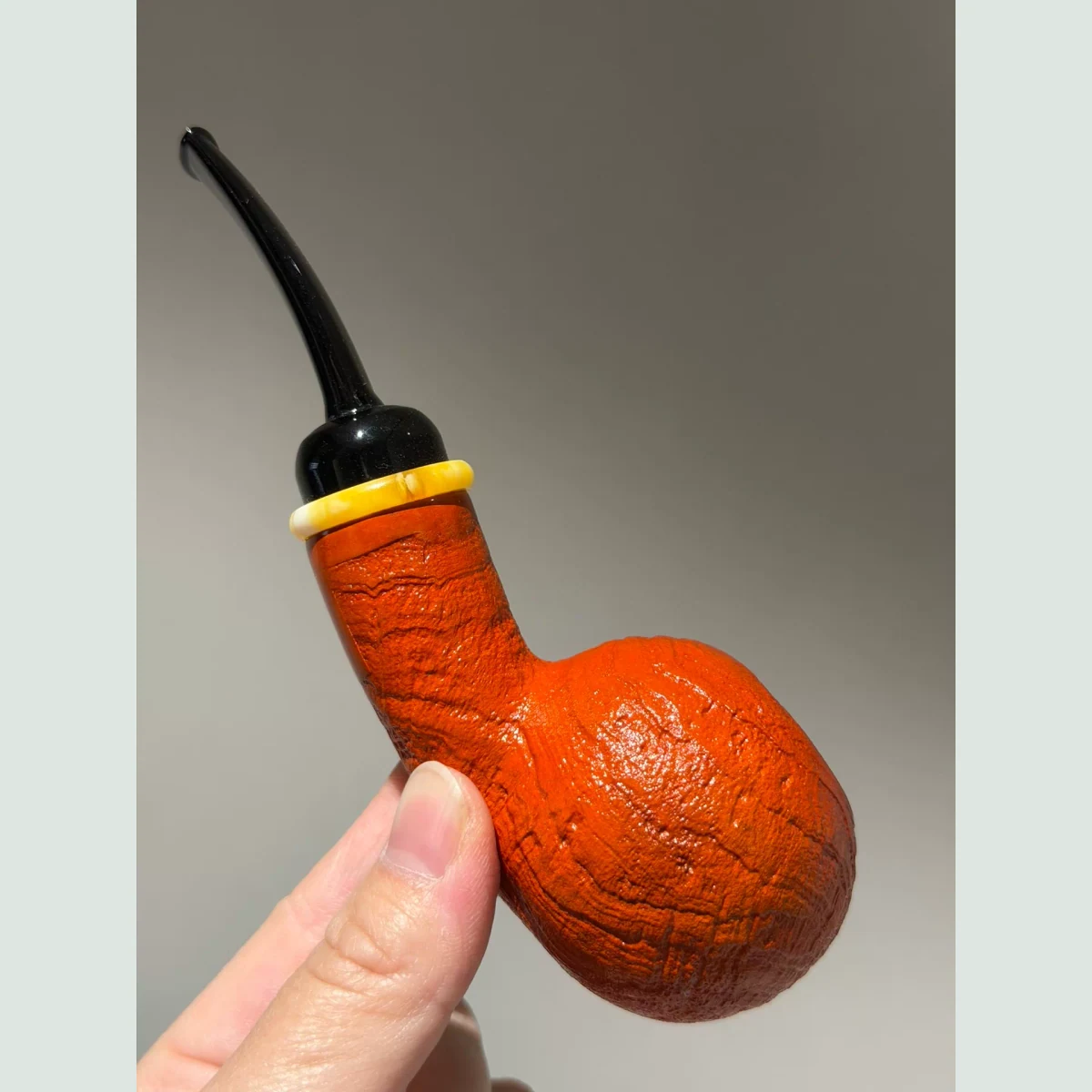 Orange Apple Bent Solid Briar Wood Tobacco Pipe supporting product view