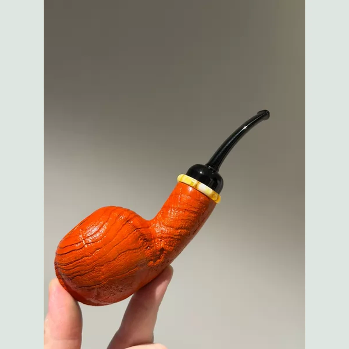 Orange Apple Bent Solid Briar Wood Tobacco Pipe