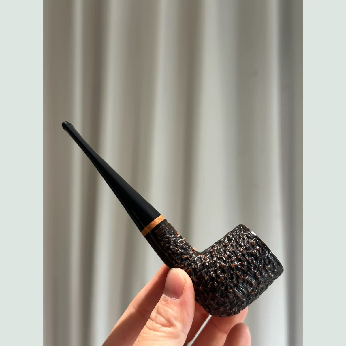 Rock Carved Billiard Straight Solid Briar Wood Tobacco Pipe supporting product view