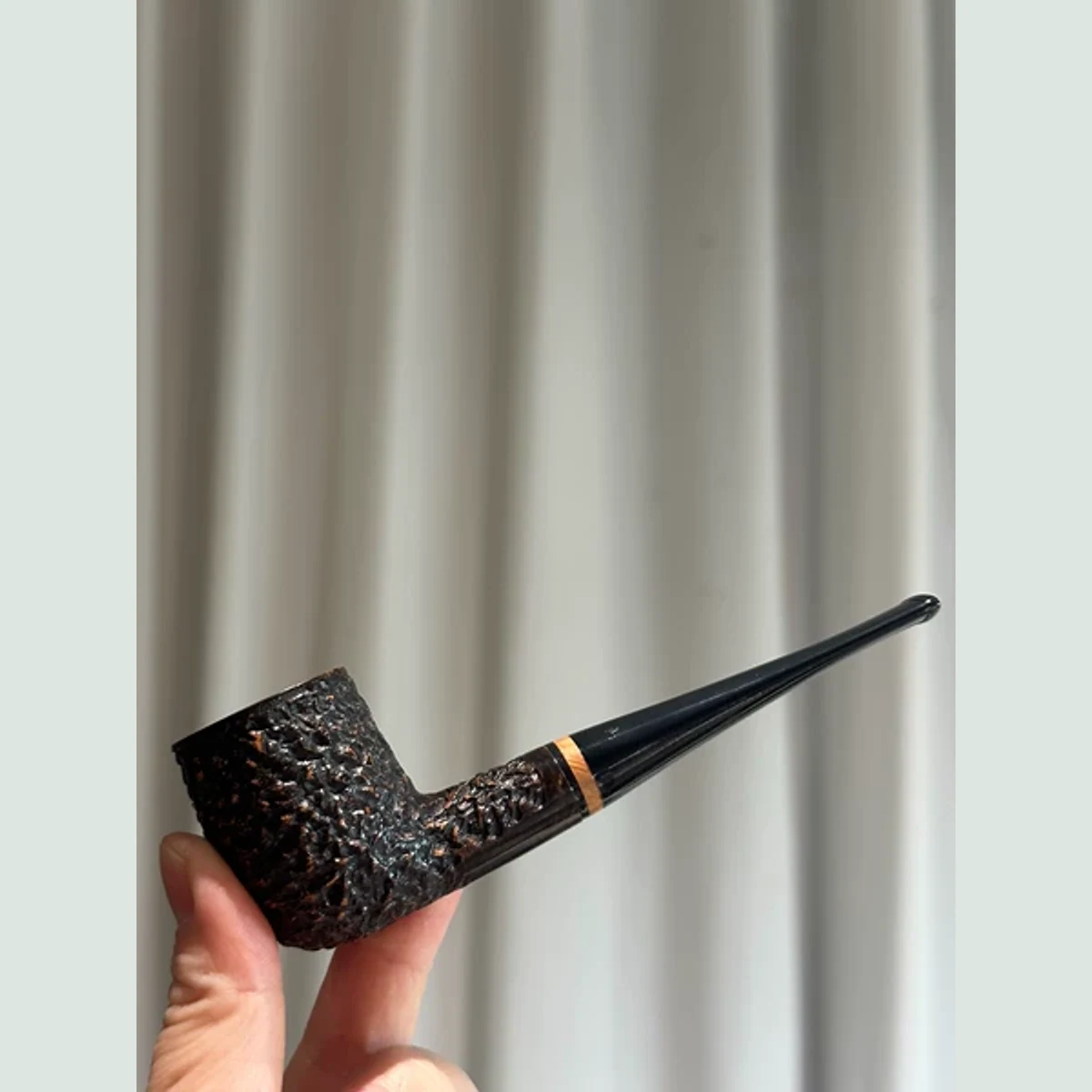 Rock Carved Billiard Straight Solid Briar Wood Tobacco Pipe