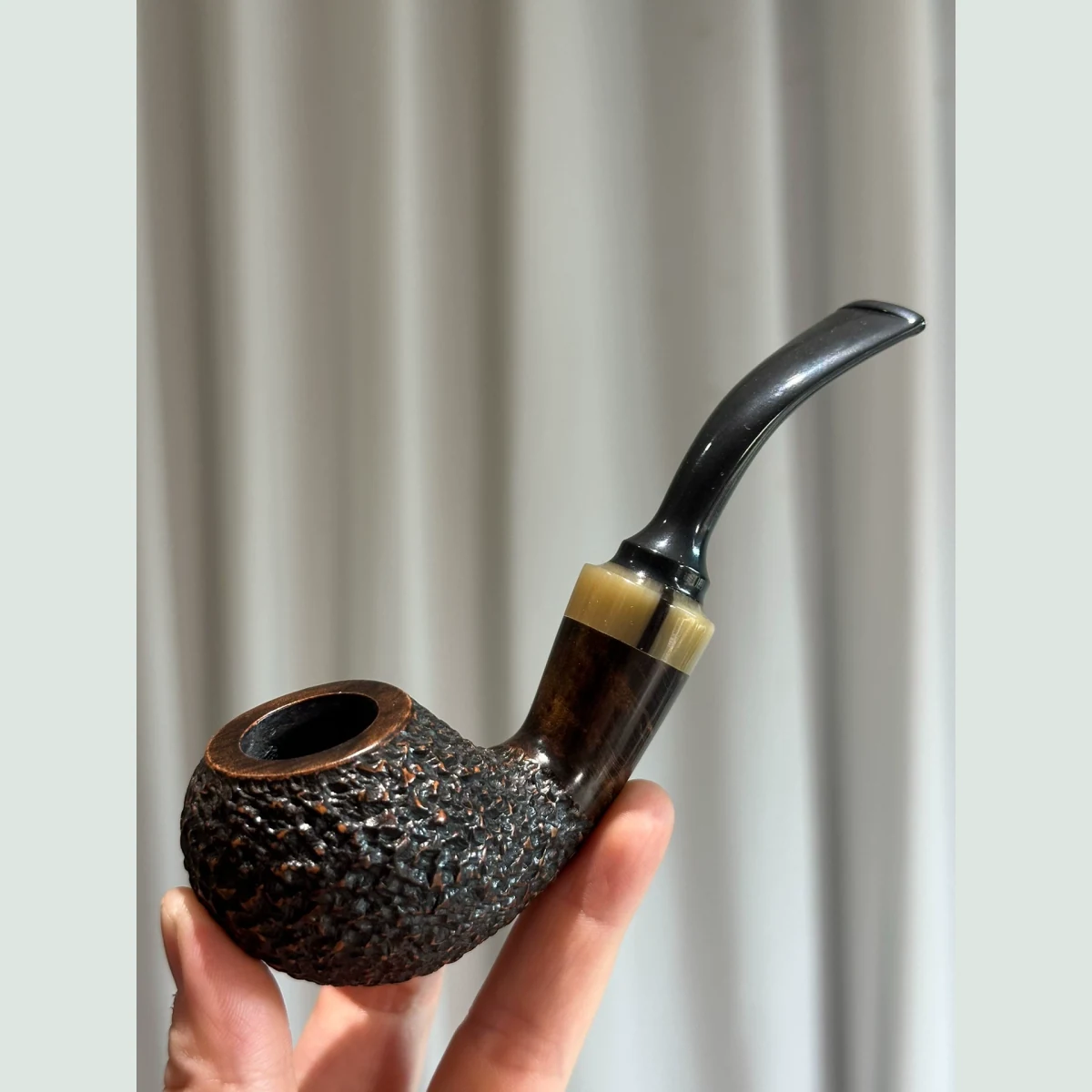 Rusticated Blowfish Bent Solid Briar Wood Tobacco Pipe visible shape and finish detail