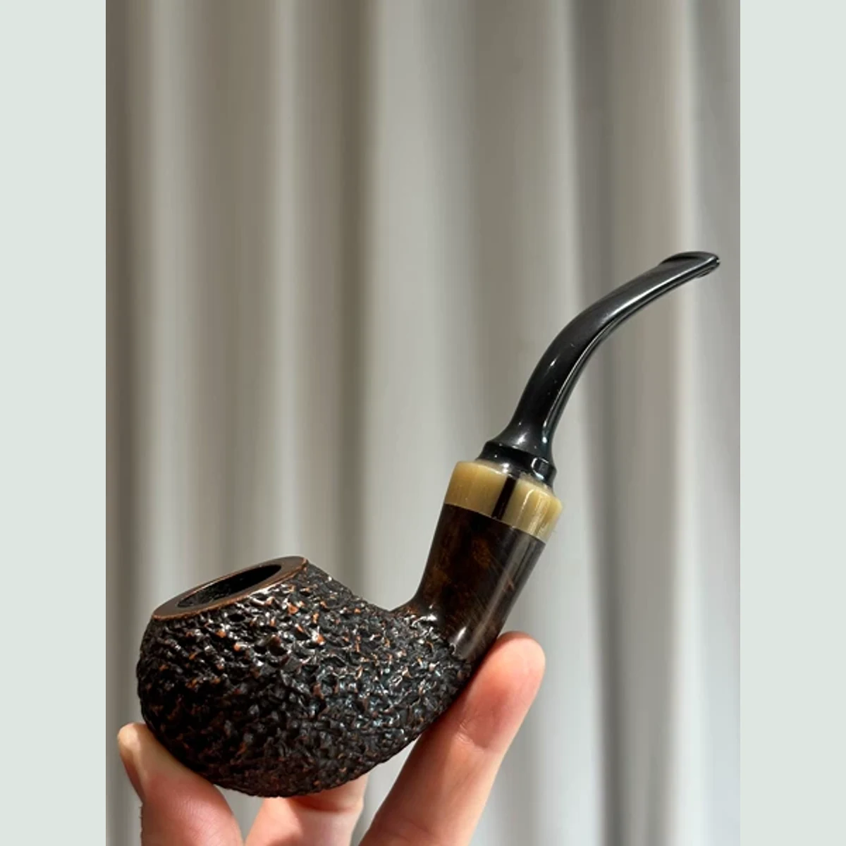 Rusticated Blowfish Bent Solid Briar Wood Tobacco Pipe visible shape and finish detail
