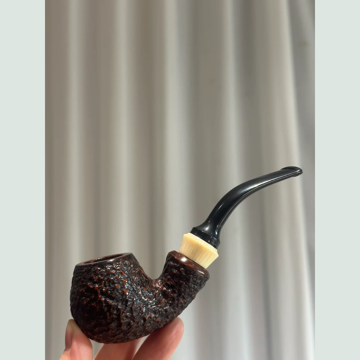 Rusticated Blowfish Bent Solid Briar Wood Tobacco Pipe 9mm visible shape and finish detail