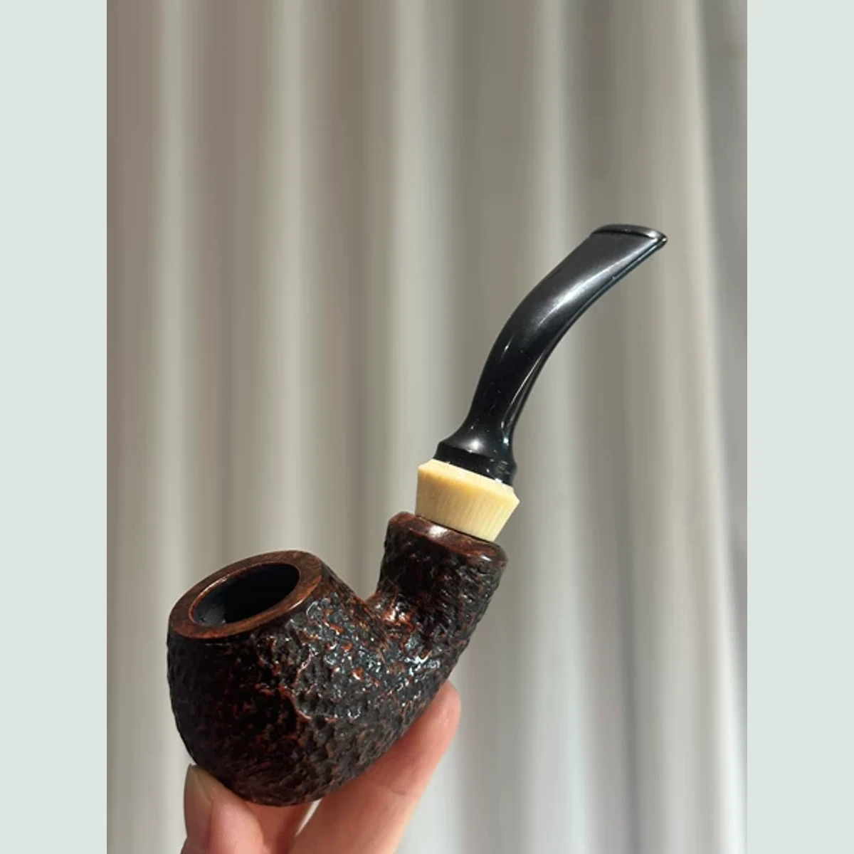 Rusticated Blowfish Bent Solid Briar Wood Tobacco Pipe 9mm visible shape and finish detail
