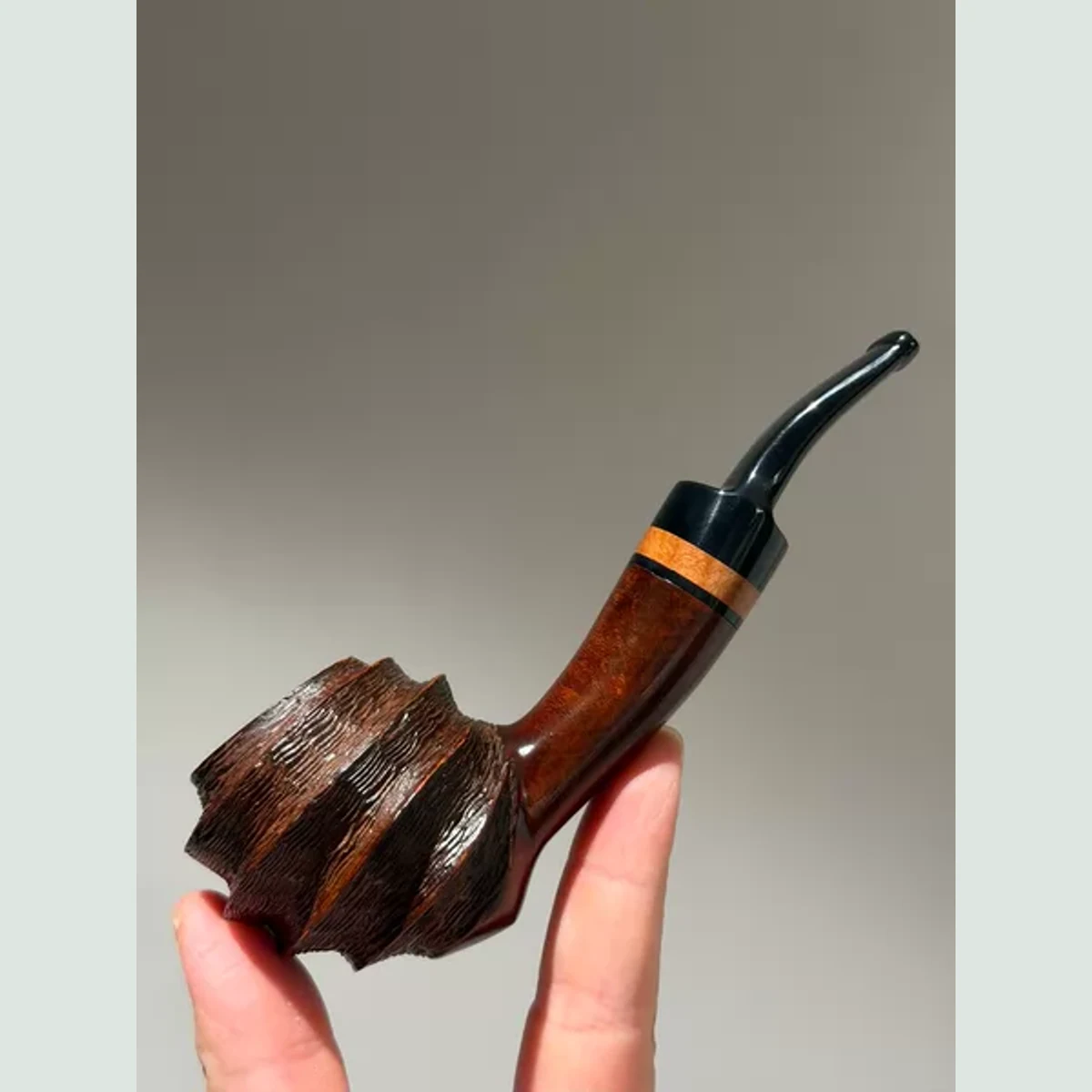 Spiral Classic Bent Freehand Solid Briar Wood Tobacco Pipe