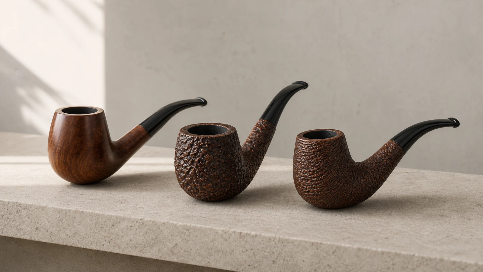 Smooth, Rusticated, and Sandblasted Briar Pipe Finishes