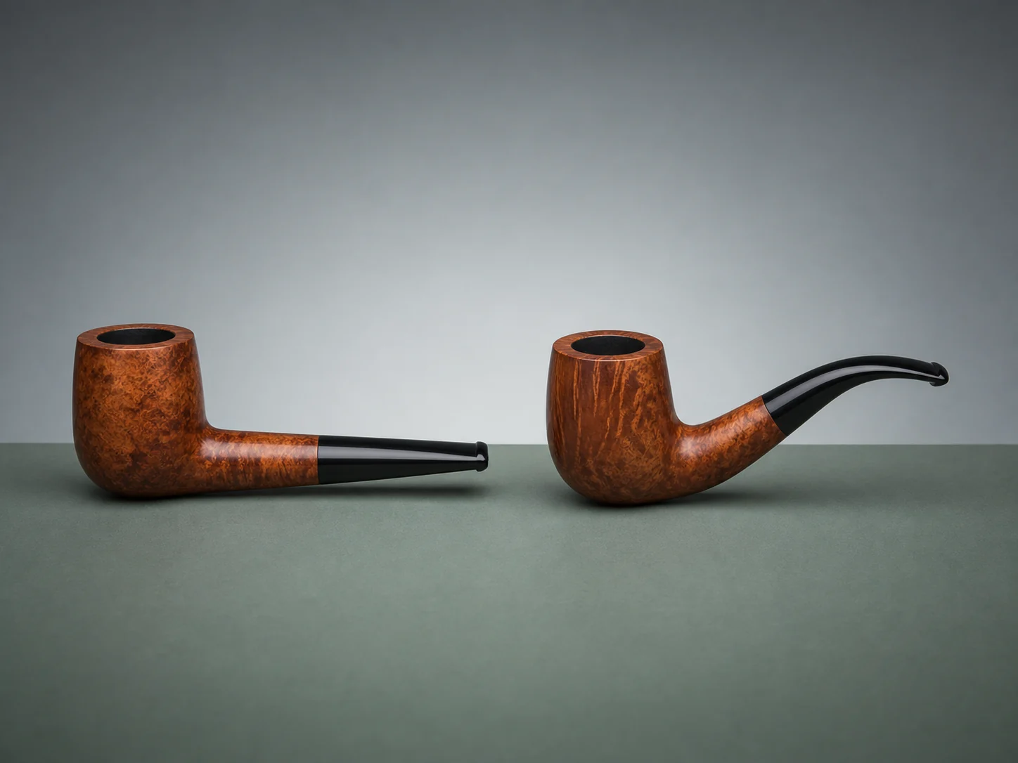 Generic straight and bent briar pipes shown side by side for comparison